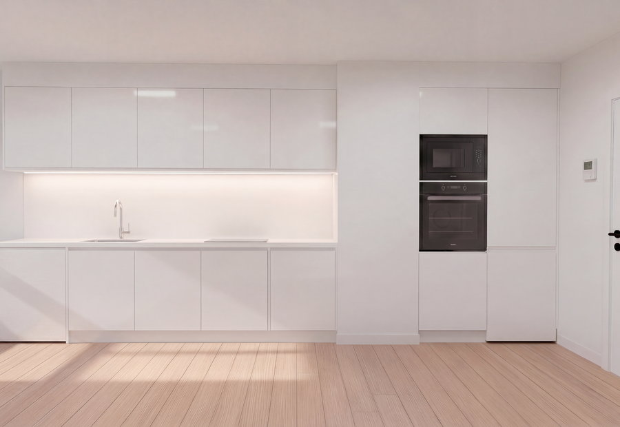Render de la cocina lineal de La Ribera